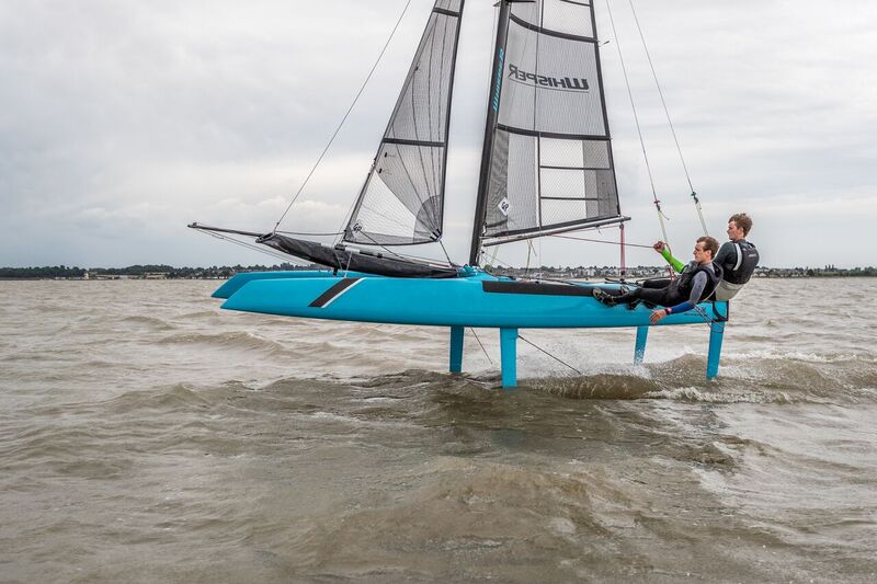 A foiling catamaran. Coaching from Windsport